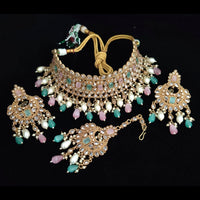 Vaamika Gold Plated Kundan Stone & Pearl Beads Necklace Set