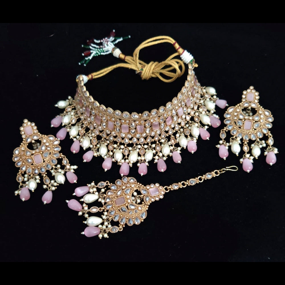 Vaamika Gold Plated Kundan Stone & Pearl Beads Necklace Set