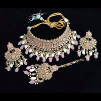 Vaamika Gold Plated Kundan Stone & Pearl Beads Necklace Set