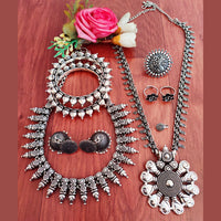 Vaamika Oxidized Plated Long & Choker Necklace Set With Nose Ring , Ring , Bangle , Toe Ring Combo
