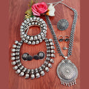 Vaamika Oxidized Plated Long & Choker Necklace Set With Nose Ring , Ring , Bangle , Toe Ring Combo