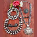 Vaamika Oxidized Plated Long & Choker Necklace Set With Nose Ring , Ring , Bangle , Toe Ring Combo