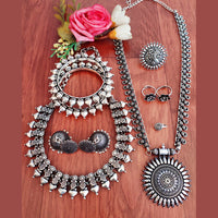 Vaamika Oxidized Plated Long & Choker Necklace Set With Nose Ring , Ring , Bangle , Toe Ring Combo