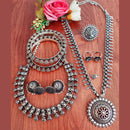 Vaamika Oxidized Plated Long & Choker Necklace Set With Nose Ring , Ring , Bangle , Toe Ring Combo