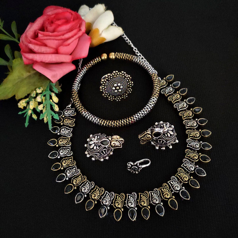 Vaamika Oxidized Plated Pota Stone Combo Set