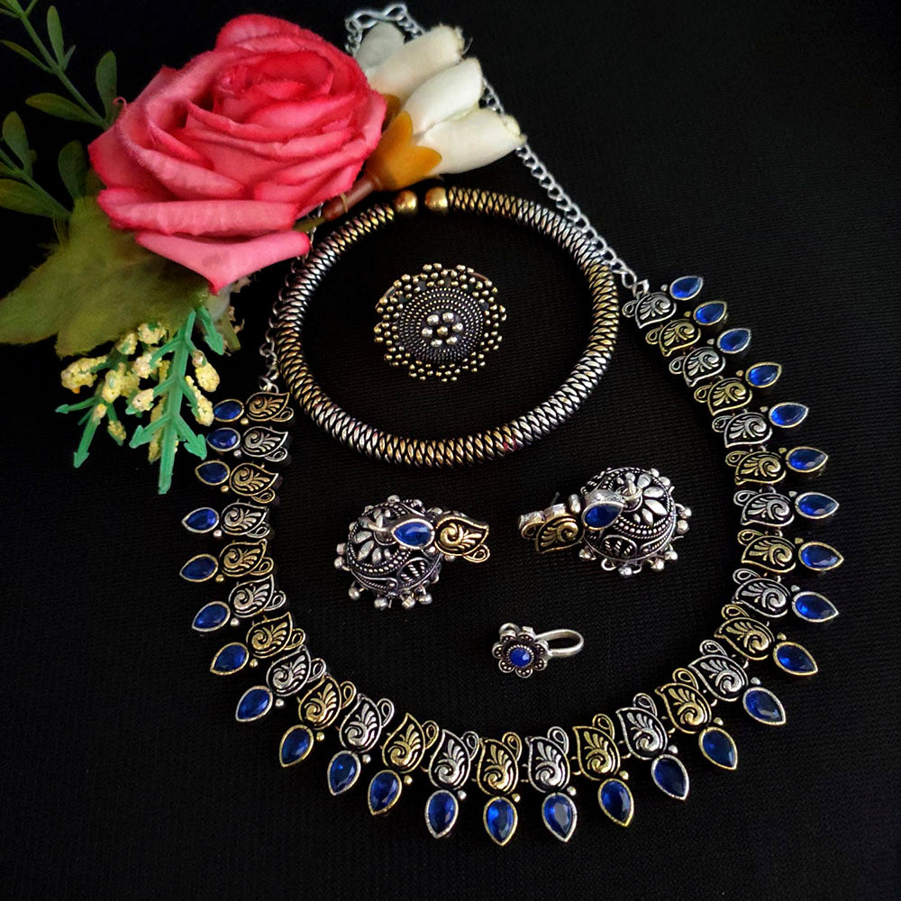 Vaamika Oxidized Plated Pota Stone Combo Set