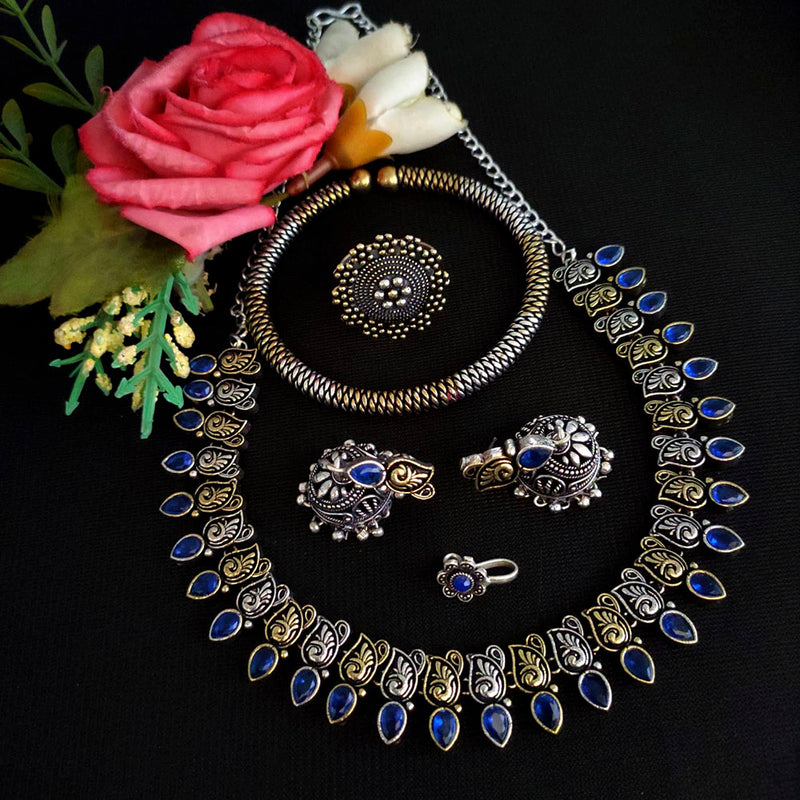 Vaamika Oxidized Plated Pota Stone Combo Set