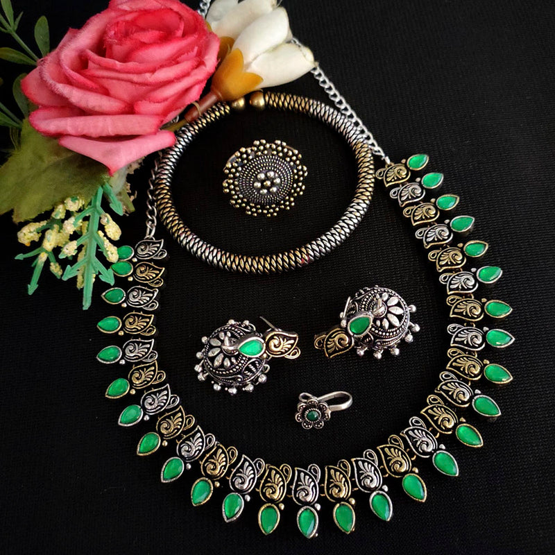 Vaamika Oxidized Plated Pota Stone Combo Set