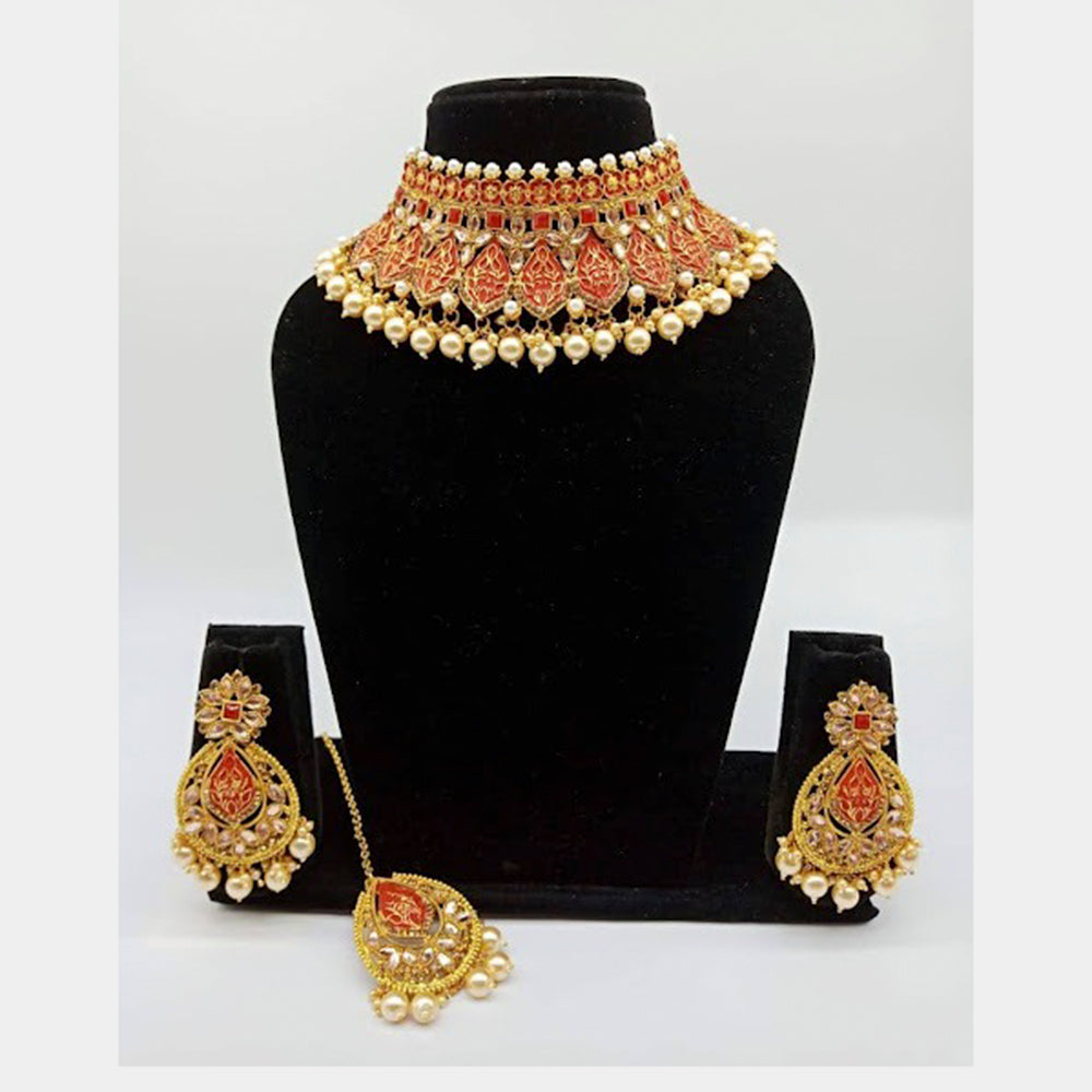 Vaamika Gold Plated Meenakari & Pearl Necklace Set