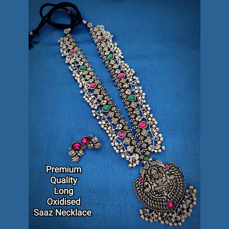 Vaamika Oxidized Plated Pota Stone Long Necklace Set