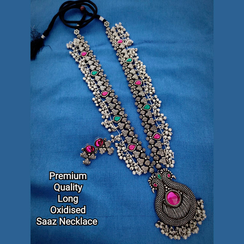 Vaamika Oxidized Plated Pota Stone Long Necklace Set