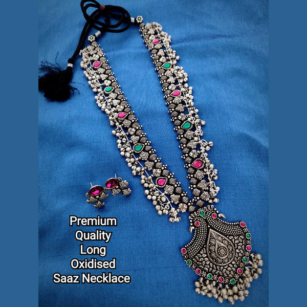 Vaamika Oxidized Plated Pota Stone Long Necklace Set