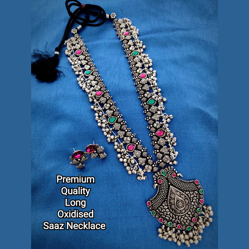 Vaamika Oxidized Plated Pota Stone Long Necklace Set