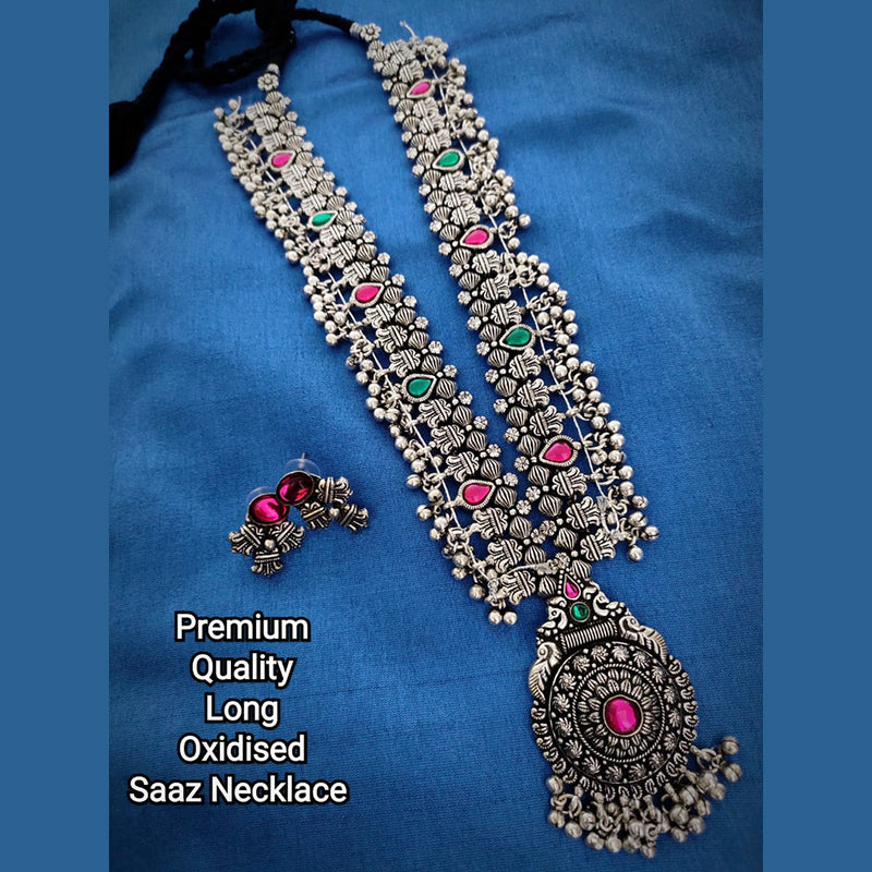 Vaamika Oxidized Plated Pota Stone Long Necklace Set