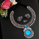 Vaamika Oxidized Plated Plated Beads Necklace Set With Nose Pin