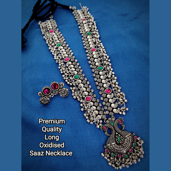 Vaamika Oxidized Plated Pota Stone Long Necklace Set