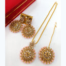 Vaamika Gold Plated Pota Stone & Pearl Necklace Set With Maang Tikka