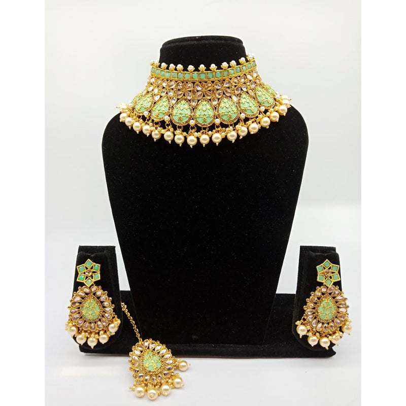 Vaamika Gold Plated Kundan Stone & Meenakari & Beads Necklace Set