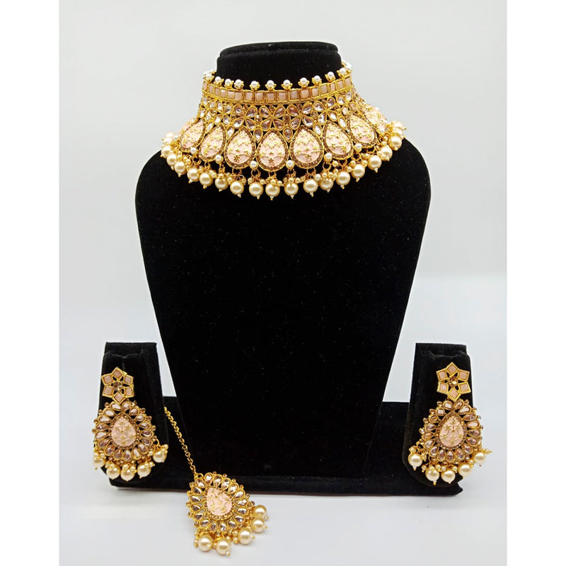 Vaamika Gold Plated Kundan Stone & Meenakari & Beads Necklace Set