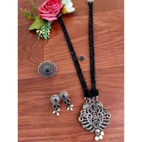 Vaamika Oxidized Plated Pota Stone Peacock Necklace Set