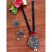 Vaamika Oxidized Plated Pota Stone Peacock Necklace Set