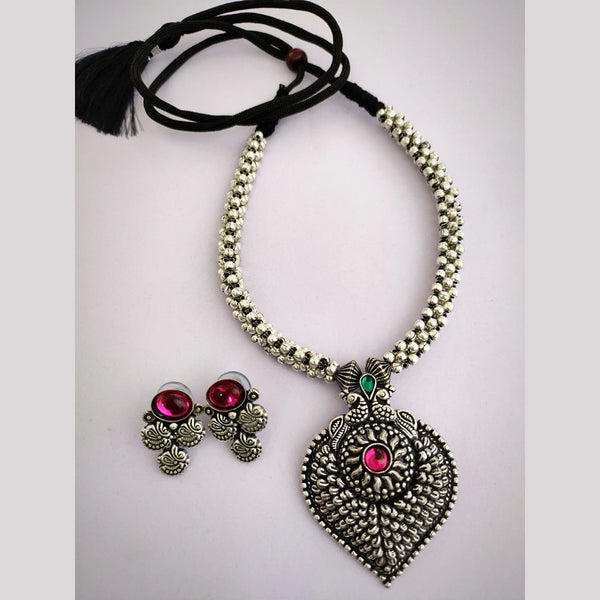 Vaamika Oxidized Plated Pink Pota Stone Necklace Set