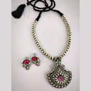 Vaamika Oxidized Plated Pink Pota Stone Necklace Set