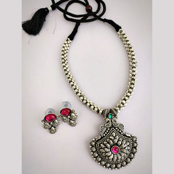 Vaamika Oxidized Plated Pink Pota Stone Necklace Set