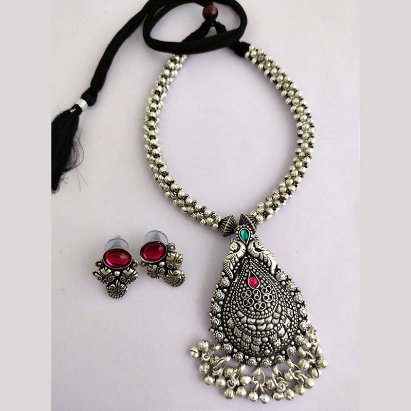 Vaamika Oxidized Plated Pink Pota Stone Necklace Set