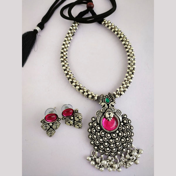 Vaamika Oxidized Plated Pink Pota Stone Necklace Set