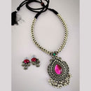 Vaamika Oxidized Plated Pink Pota Stone Necklace Set