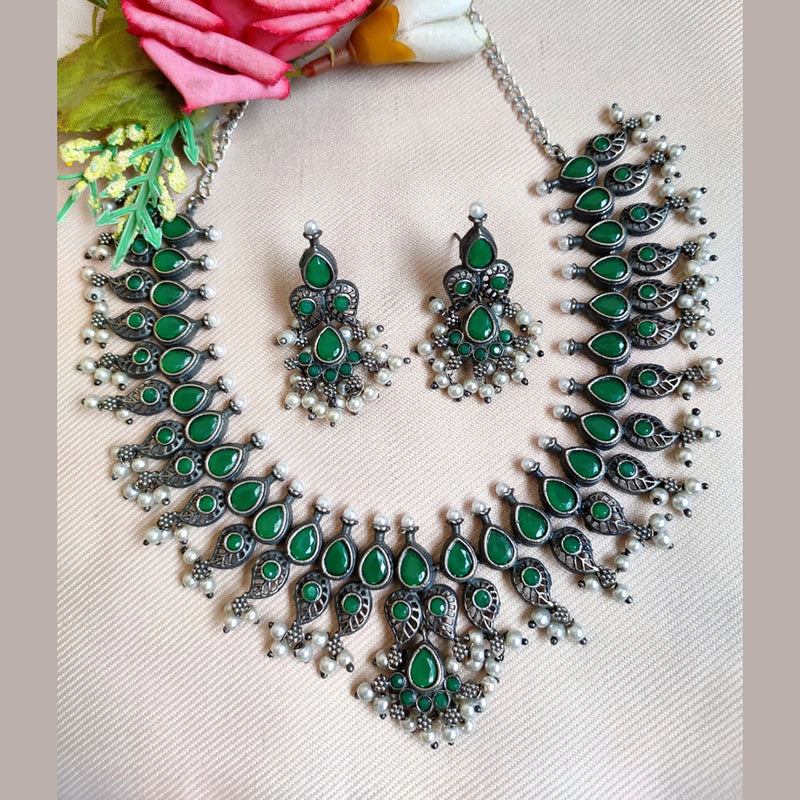 Vaamika Oxidized Plated Pota Stone Necklace Set