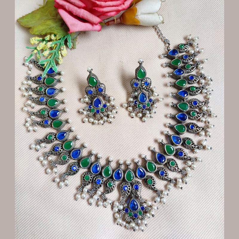 Vaamika Oxidized Plated Pota Stone Necklace Set