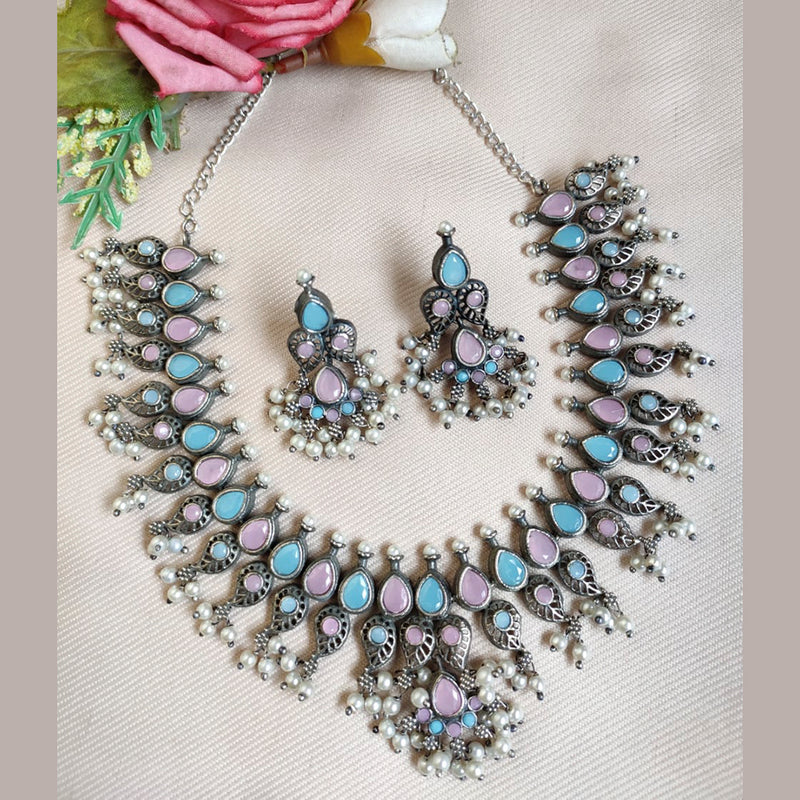 Vaamika Oxidized Plated Pota Stone Necklace Set