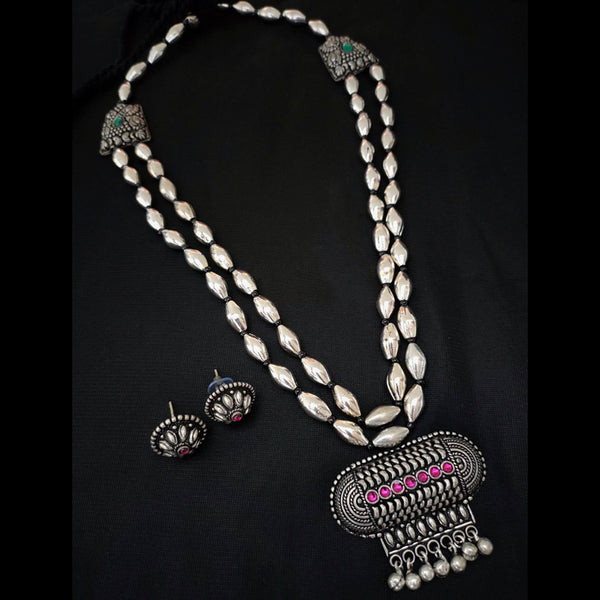 Vaamika Oxidized Plated Pink Stone Long Necklace Set