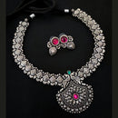 Vaamika Oxidised Plated Pota Stone Necklace Set