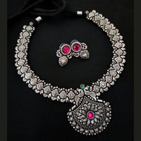 Vaamika Oxidised Plated Pota Stone Necklace Set