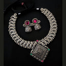 Vaamika Oxidised Plated Pota Stone Necklace Set