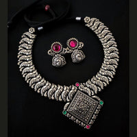 Vaamika Oxidised Plated Pota Stone Necklace Set