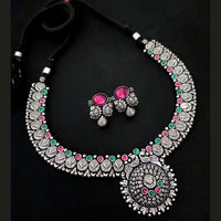 Vaamika Oxidised Plated Pota Stone Necklace Set