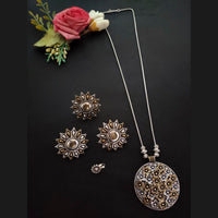 Vaamika Oxidised 2Tone Plated Chain Pendant Stud Ring & Nose Pin Combo