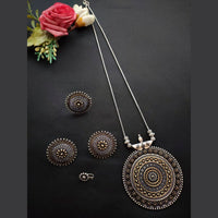 Vaamika Oxidised 2Tone Plated Chain Pendant Stud Ring & Nose Pin Combo