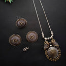 Vaamika Oxidised 2Tone Plated Chain Pendant Stud Ring & Nose Pin Combo