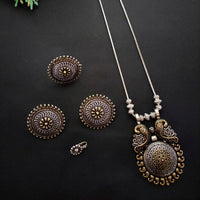 Vaamika Oxidised 2Tone Plated Chain Pendant Stud Ring & Nose Pin Combo