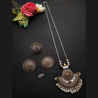 Vaamika Oxidised 2Tone Plated Chain Pendant Stud Ring & Nose Pin Combo