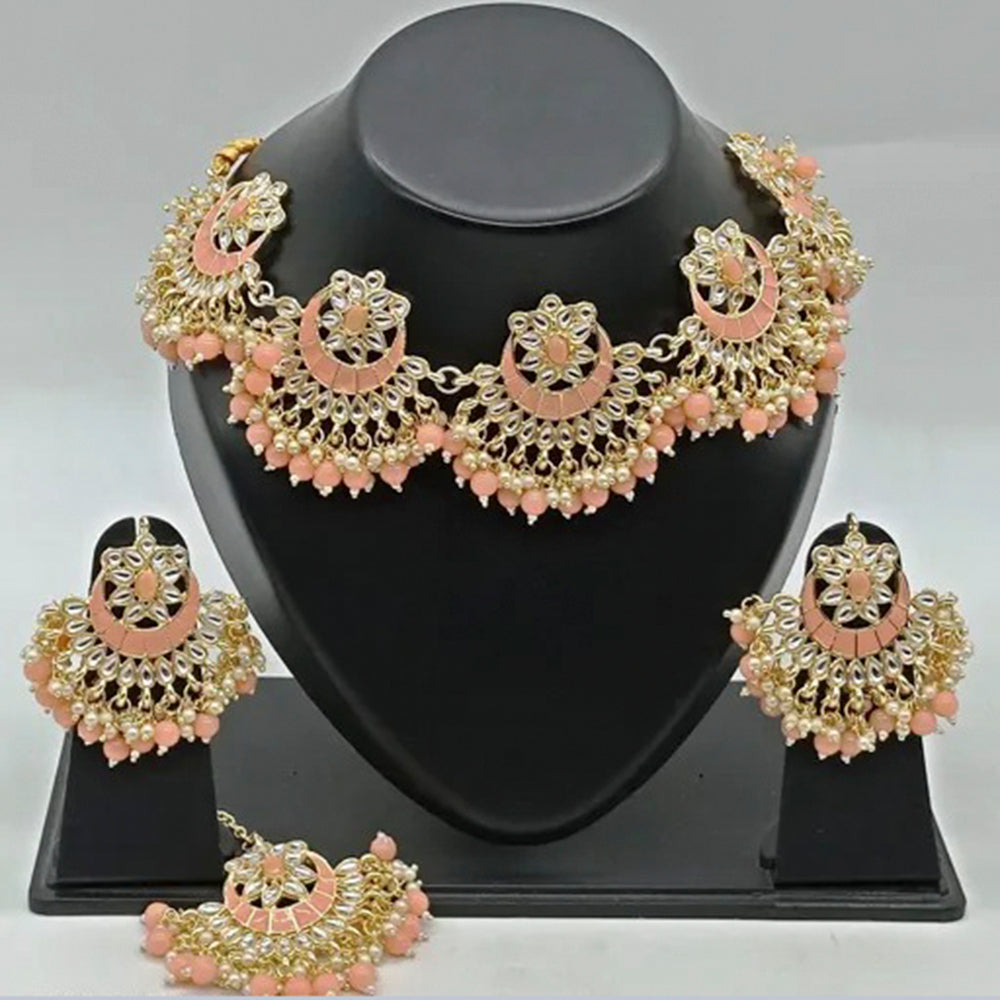Vaamika Gold Plated Kundan Stone & Meenakari & Beads Necklace Set