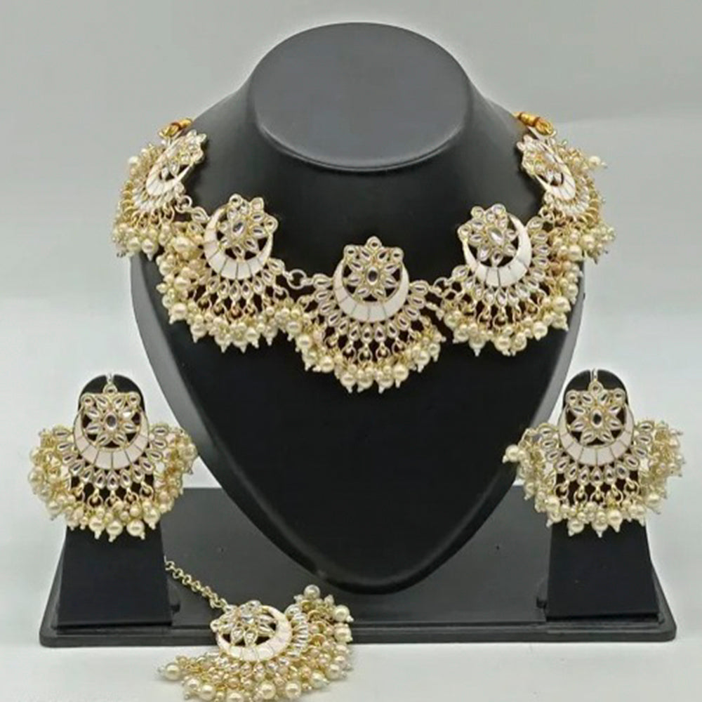Vaamika Gold Plated Kundan Stone & Meenakari & Beads Necklace Set