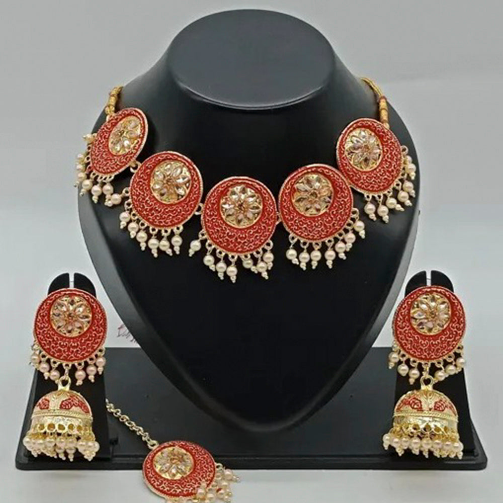 Vaamika Gold Plated Kundan Stone & Meenakari Necklace Set