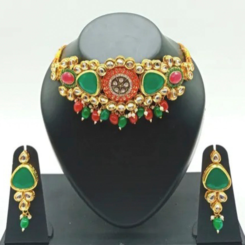 Vaamika Gold Plated Kundan Stone & Beads Necklace Set
