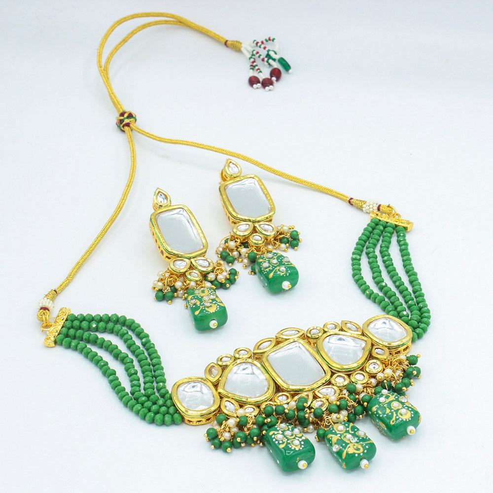 Vaamika Gold Plated Kundan Stone & Beads Necklace Set